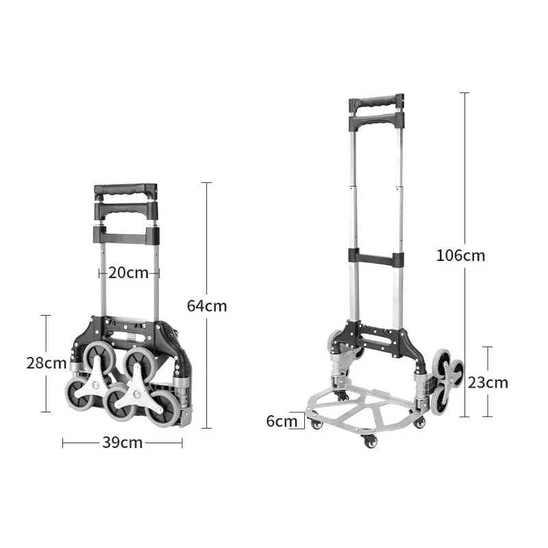 Stair Climbing Portable Trolley Cart for Luggage Lightweight Aluminum Collapsible Foldable Dolly for Carry Shopping with Wheels