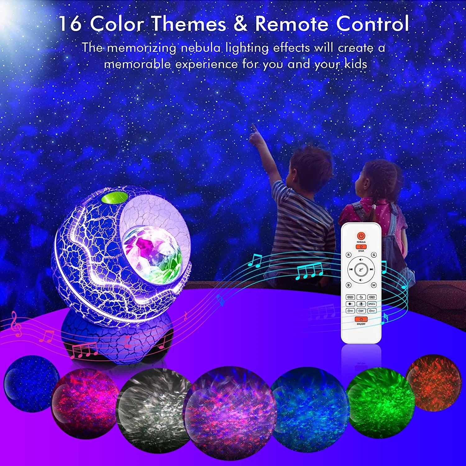 New Super Relaxing Dinosaur Egg Star Projector - 14 Vibrant Colors LED Night Light for Kids Bedroom - Remote Control and White N