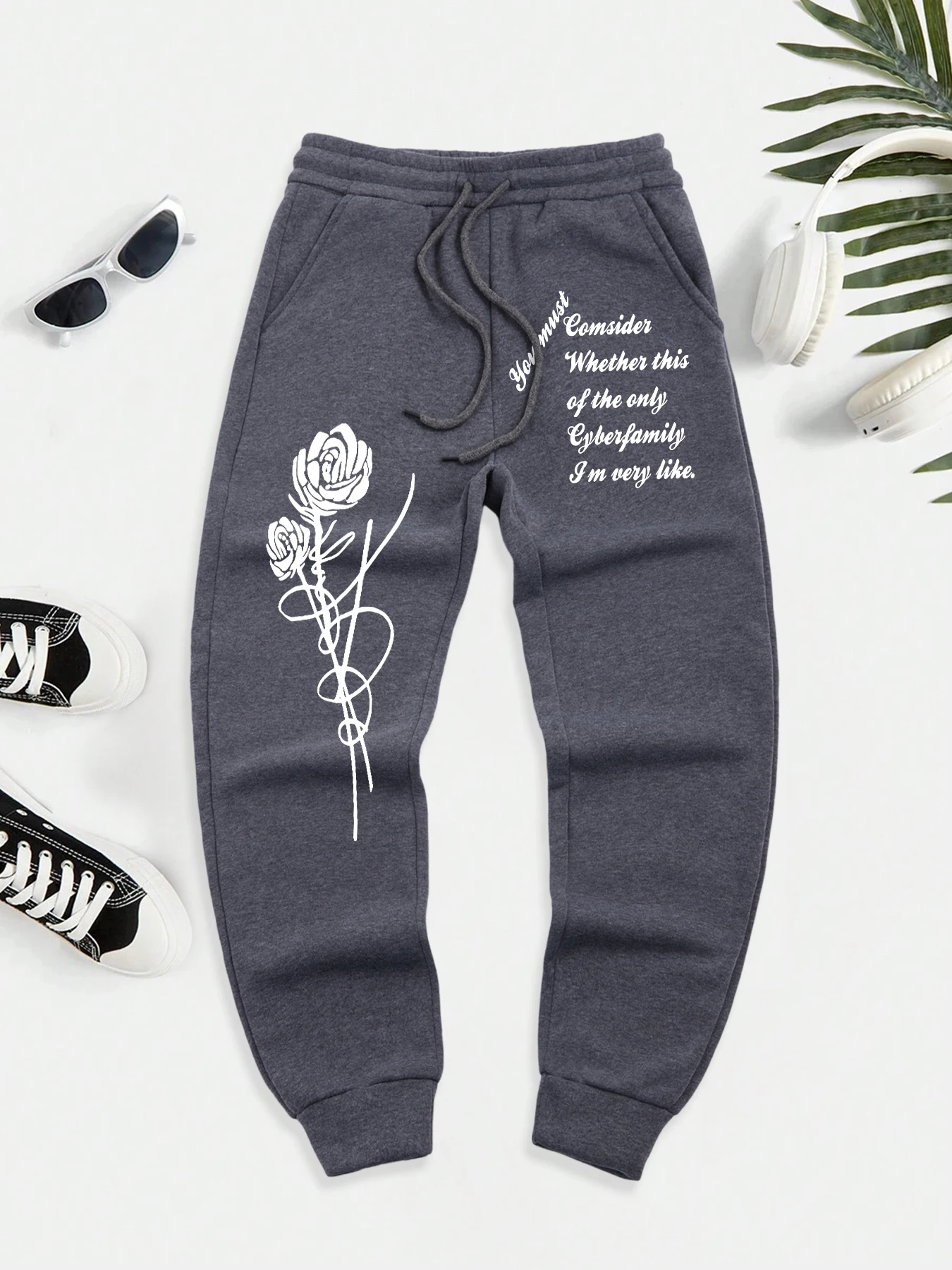 

Roses And Positive Short Sentences Pattern Man Pants 10 Colors Soft Sweatpants Pocket Autumn Britches Fashion Street Long Pant
