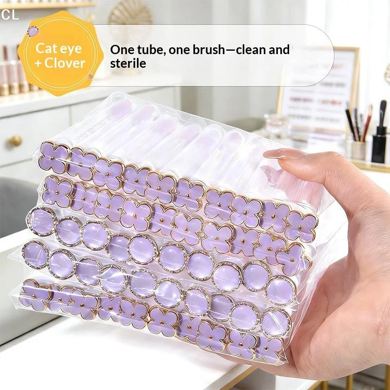 10pcs/Pack Women Lash Wands In Tubes Clover Cat Eye Eyelash Extension Spoolie Brushes With Replaceable Heads For Brows & Makeup