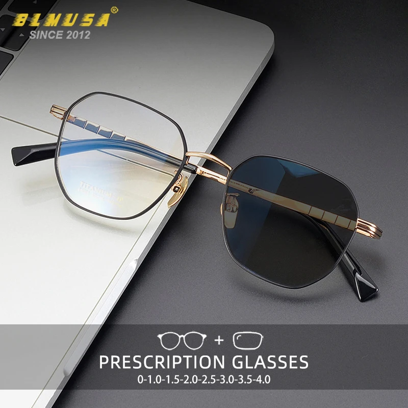 BLMUSA Ultralight Pure Titanium Reading Glasses Men High Quality Anti blue Ray Photochromic Glasses Myopia Prescription Eyeglass