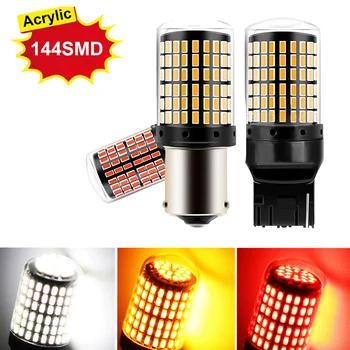 2x P21W ไฟสัญญาณ LED Ba15s ไฟรถแอลอีดี Bau15s WY21W W21W กำลังสูง7443ไฟสัญญาณ CANbus อัตโนมัติไม่มีข้อผิดพลาด