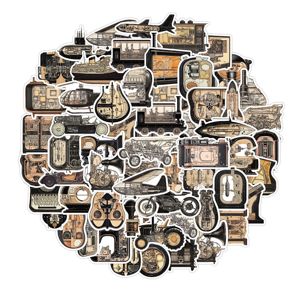 

50PCS Retro Mechanical Facial Stickers Guitar Phone Cases Notebook Water Cups DIY Decorative Waterproof Stickers