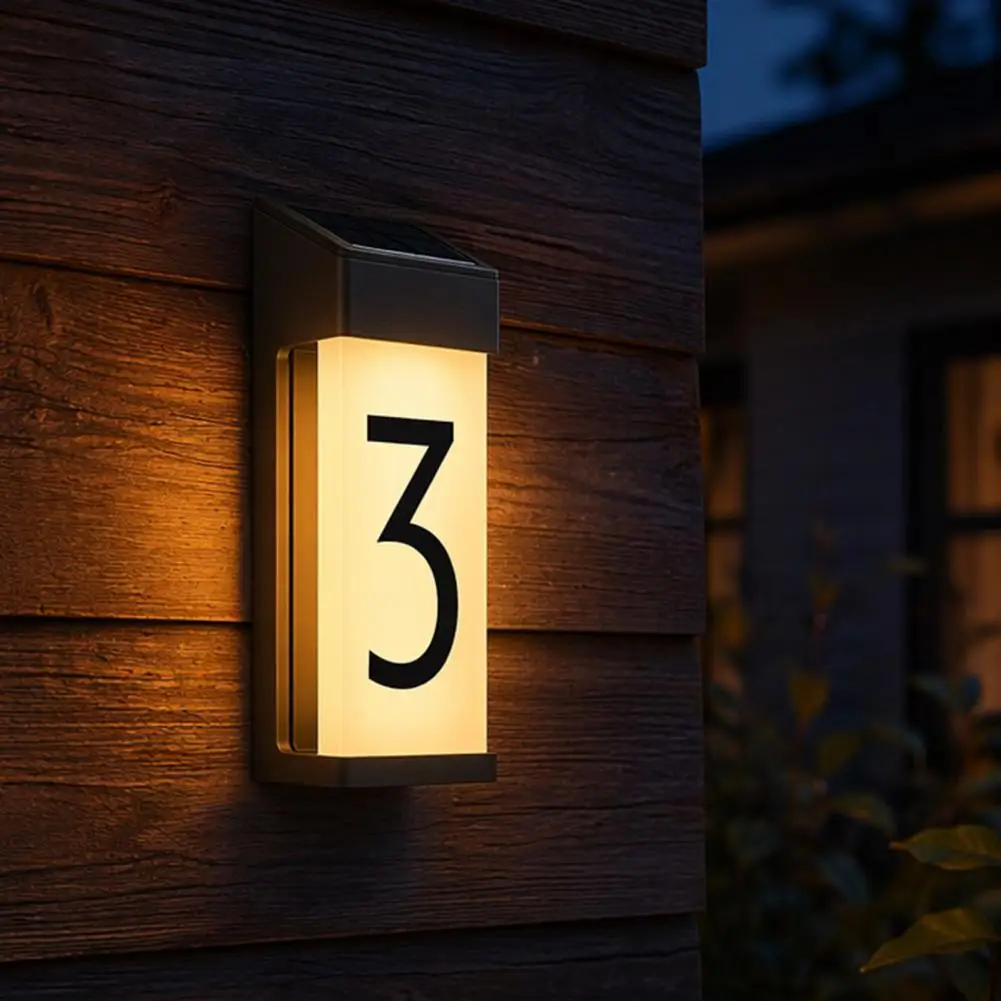 Solar LED House Number Outdoor Address Lights Waterpoof Garden Digital Solar Powered Address Sign Lighted Up for Home Yard Door