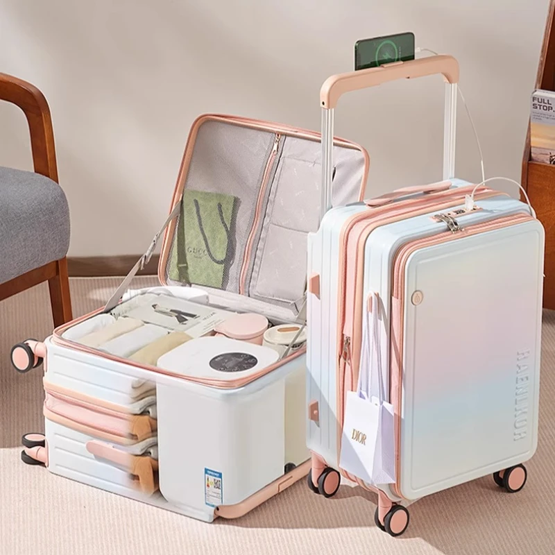 

Women Unisex Spacious Side Opening 24 Inch 2025 New Expandable Wide Handle Carry-On Travel Luggage Multi-Purpose Rolling Luggage