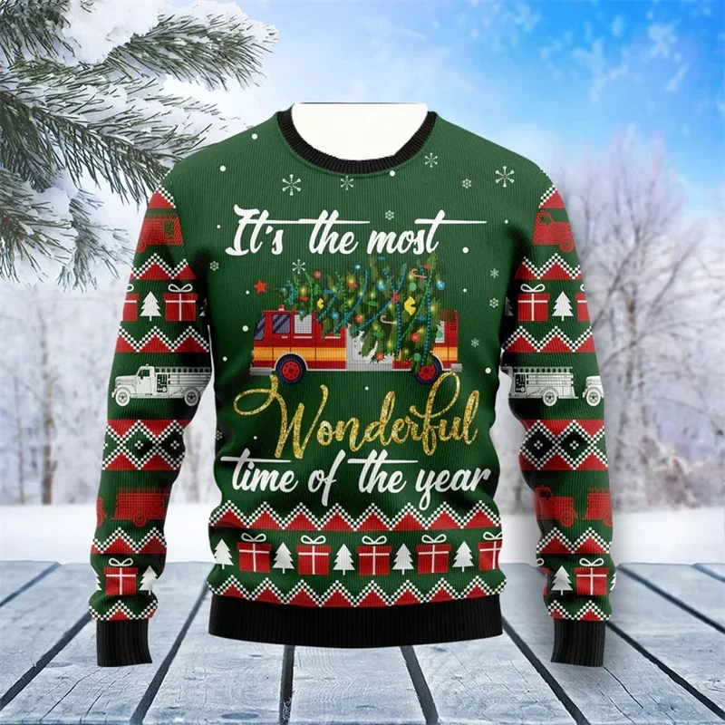 New 3D Printed Christmas Elements Christmas Tree Santa Claus Pattern Art Print Ugly Sweater Street Casual Winter Sweater S-16