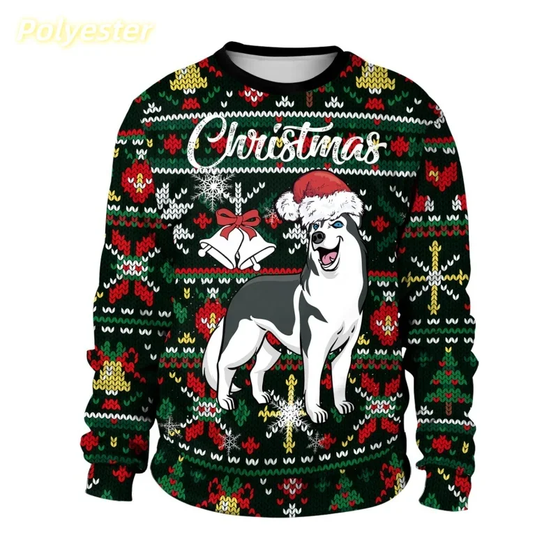 Santa Claus patterned sweatshirts for men and women, Christmas tree pullovers, casual loose hoodies, long-sleeved O-neck tops