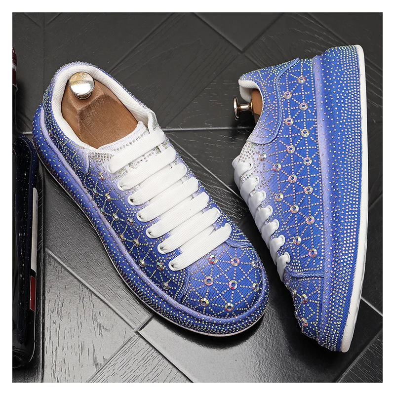 

men luxury fashion rhinestone shoes lace-up studded shoe flats platform sneakers stage nightclub brand designer footwear zapatos