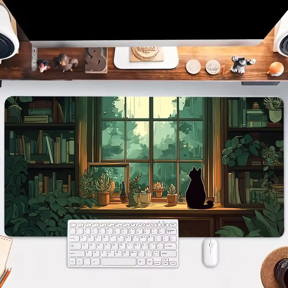 

Исцеляющий кабинет, милый коврик для мыши с котом, большие игровые коврики для мыши, нескользящий коврик для ноутбука, планшета, офисные аксессуары, настольный эстетический игровой коврик для ПК