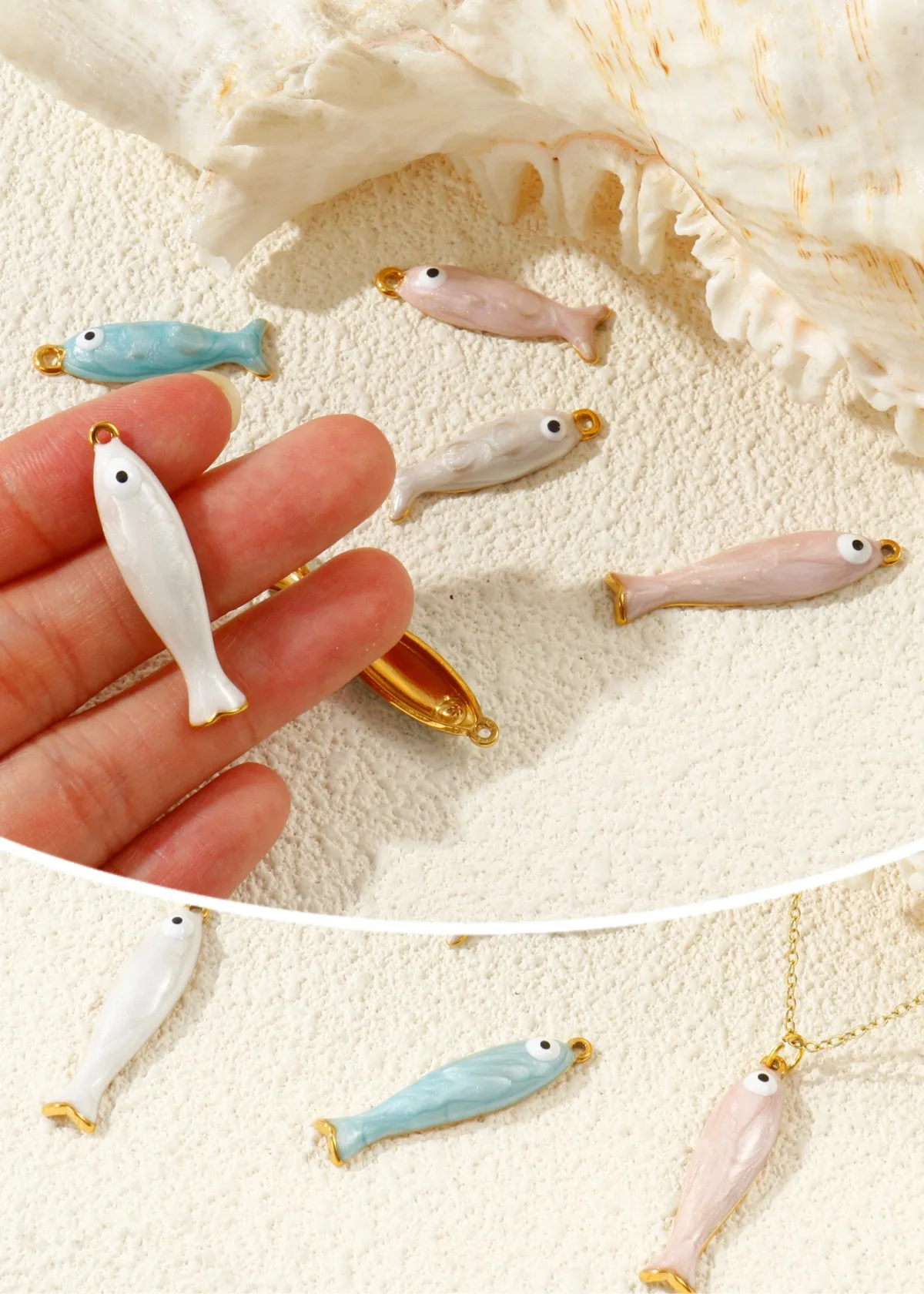 2 PCs Waterproof Enamel Pearlized Fish 304 Stainless Steel Ocean Jewelry Charms 18K Gold Plated Pendants For DIY Necklace Making