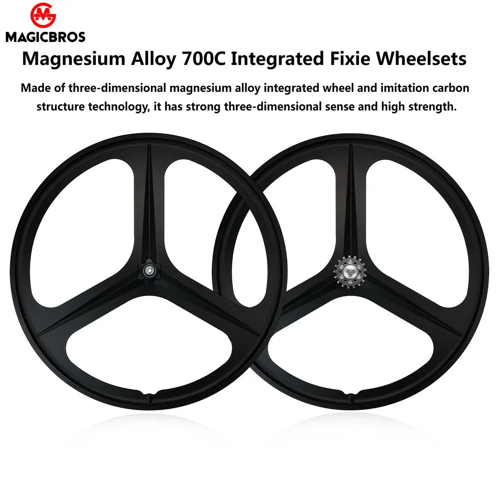MAGICBROS Bicycle Wheel 700C V Brake Magnesium Alloy 3 Spokes Single Speed Wheel Fixie Track Bike Tri Spokes Fixed Gear Wheelset