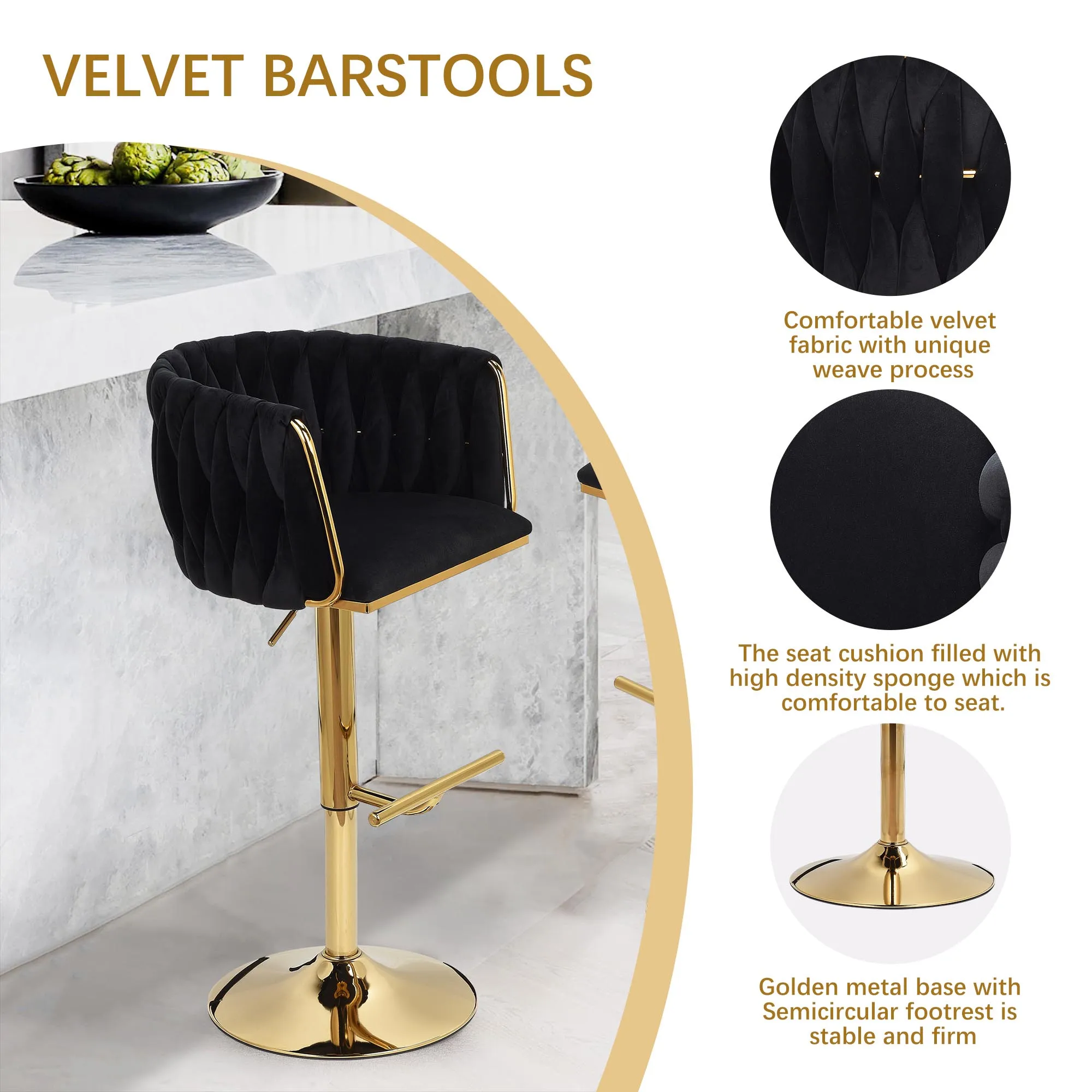 Sgabello da Bar in velluto da 2 pezzi regolabile in altezza e sedie da Bar rotanti a 360 gradi sgabello alto con schienale e poggiapiedi