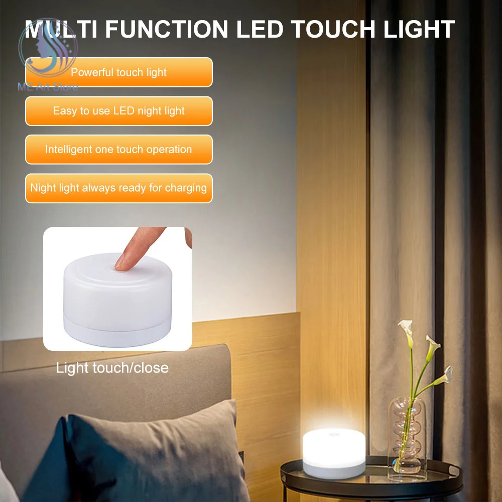 LED Touch Sensor Night Light Portable Warm White Light USB Rechargeable Touch Sensing Lamp for Children Bedroom Gift