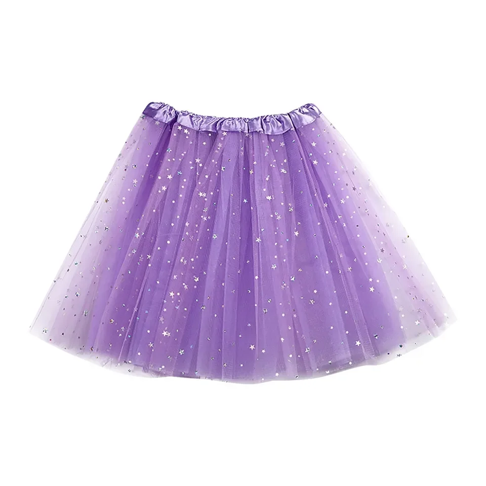 Women'S Tutu Skirt Carnival Adult Dance Dkirt Triple Star Sequined Mesh Skirt Female Lining High Waist Mini Skirts