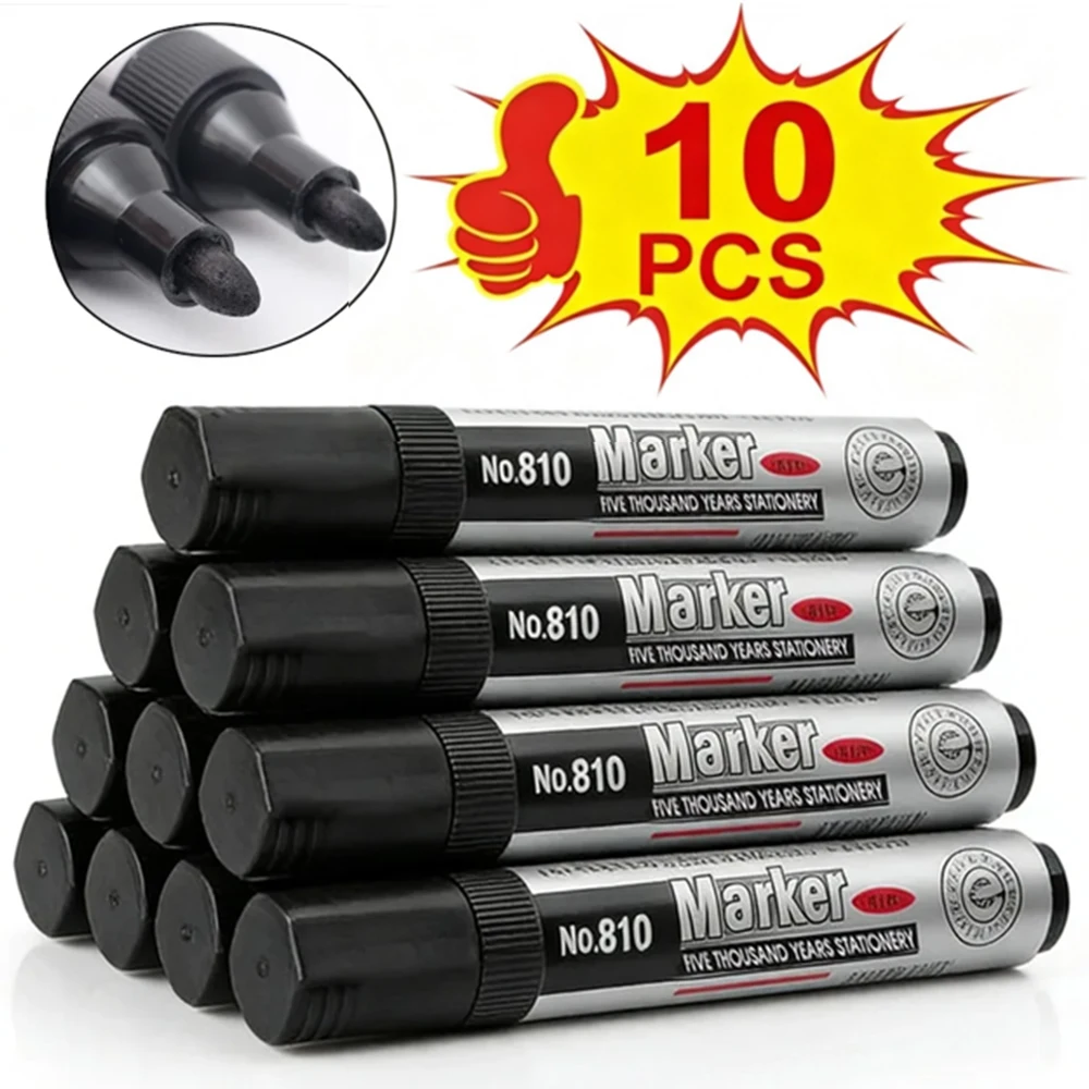 1-10Pcs Black Oil Waterproof Permanent Paint Marker Thick Tip DIY Signature Pen for Paper Marker Quick Drying Marker Pen for Art