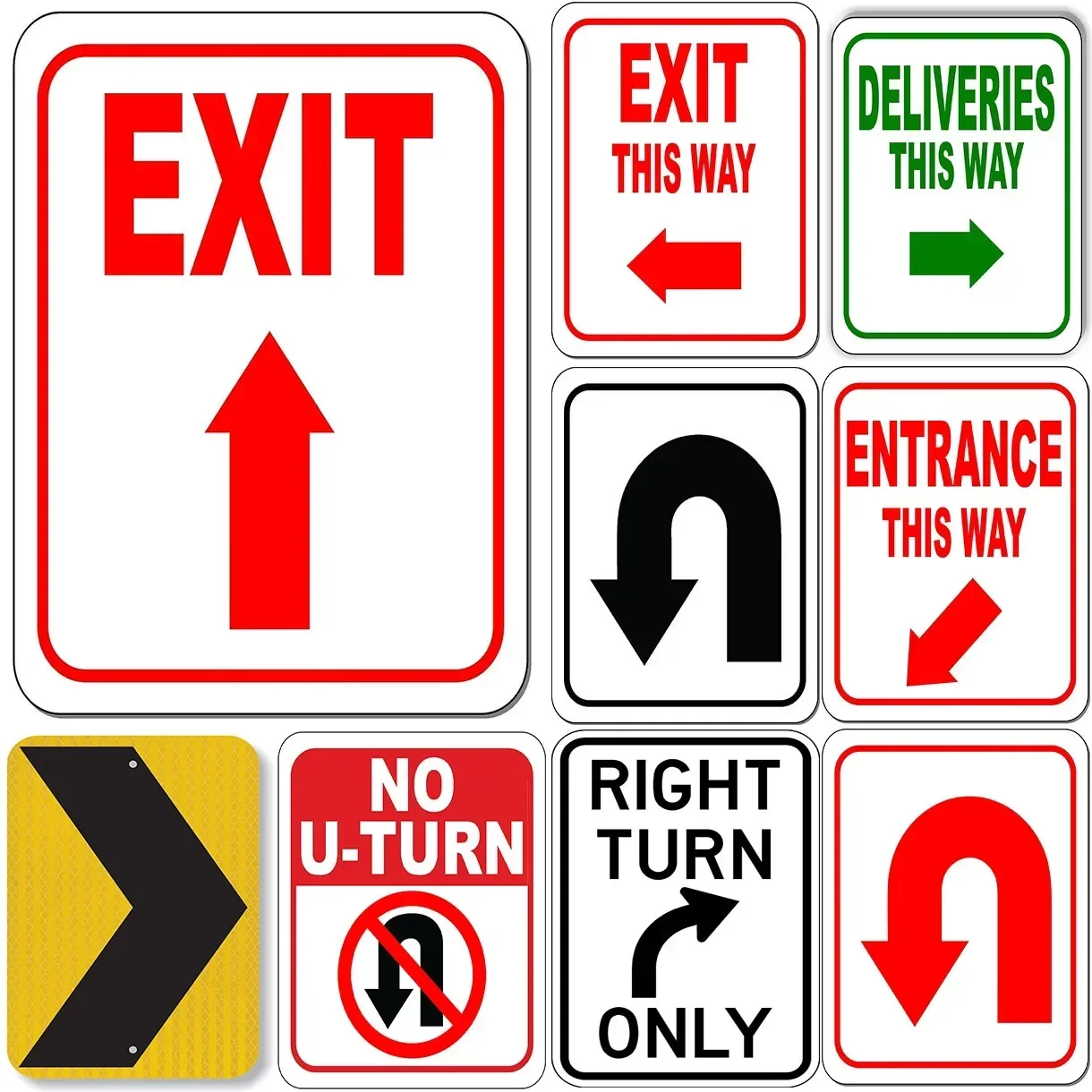 Vintage Assorted Exit Entrance Traffic Direction Warning Tin Sign Set, Retro Safety Notice Metal Wall Art, Rustic Decor Plaqu