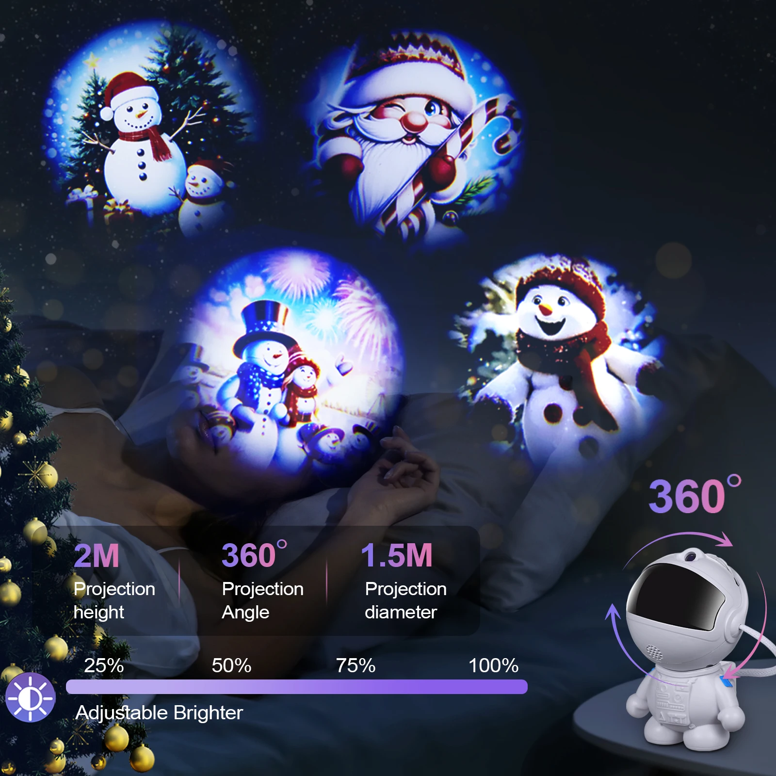 مجموعة رائد الفضاء مع 16 قطعة من مصباح بروجيكتور فيلم بنمط الرسوم المتحركة لعيد الميلاد