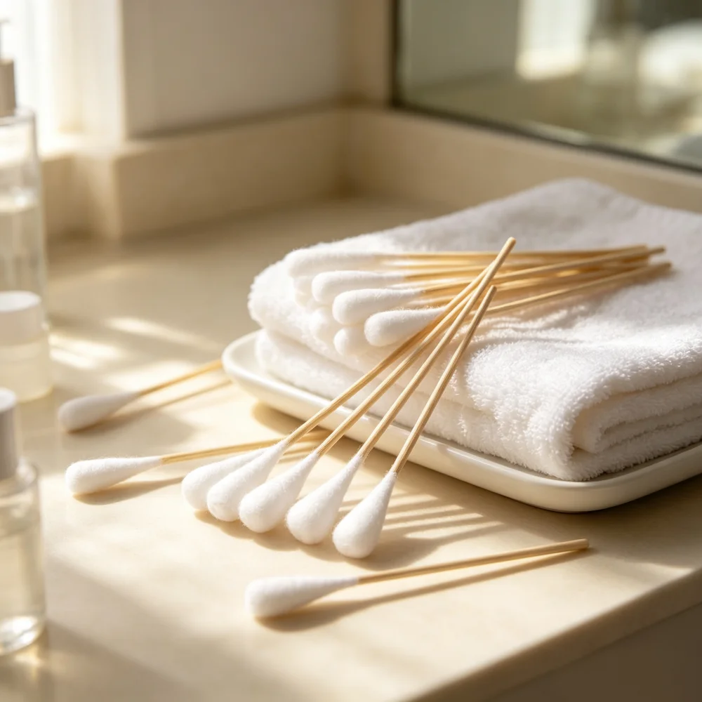 5.91inch Long Bamboo Cotton Swabs, Large Round Single Cotton Tip, Disposable Medical Care Cotton Buds for Wound Cleaning,Cattoo