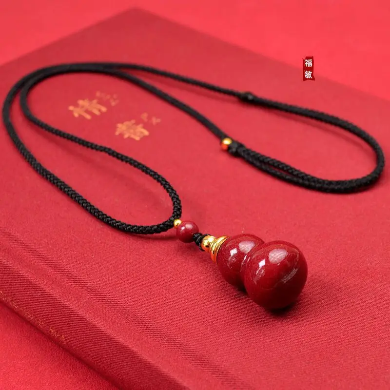 Cinnabar Gourd Pendant Empty Bottle Cinnabar Purple Gold Sand Natural Rough Stone Fu Lu Necklace Keychain for Men and Women