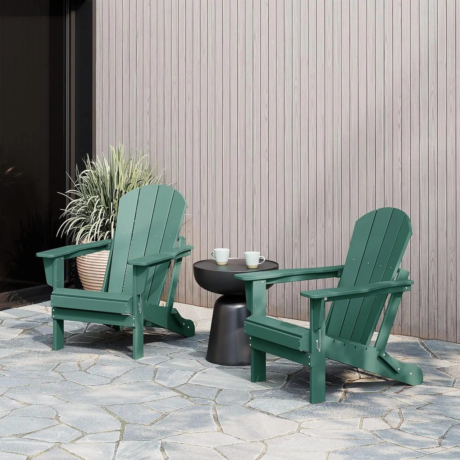 Outdoor  Chairs Set of 2 Plastic Fire Pit Chair Weather Resistant Folding Patio Lawn Chair for Outside Deck Garden Dark Green