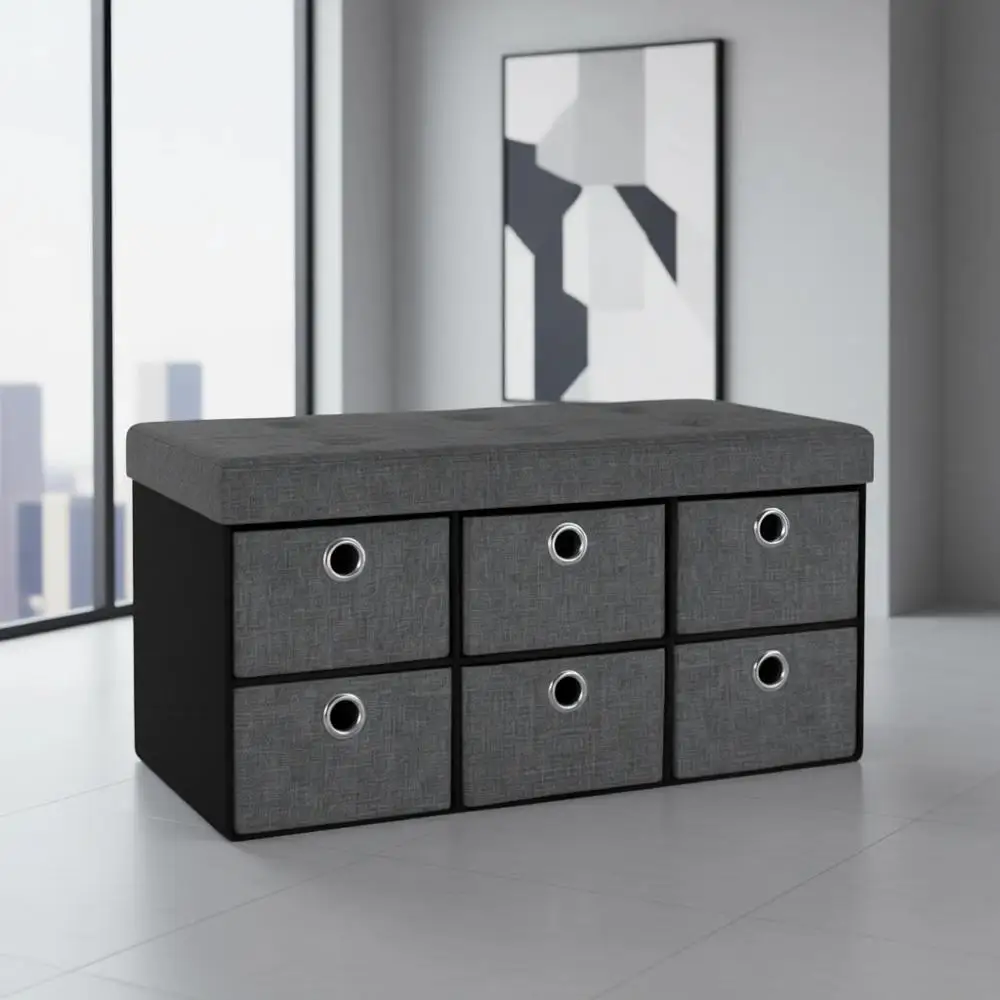 Collapsible Storage Bench with Ottoman and Cover - Ideal for Entryway, Bedroom, Shoe Storage, and Linen Storage (Gray)