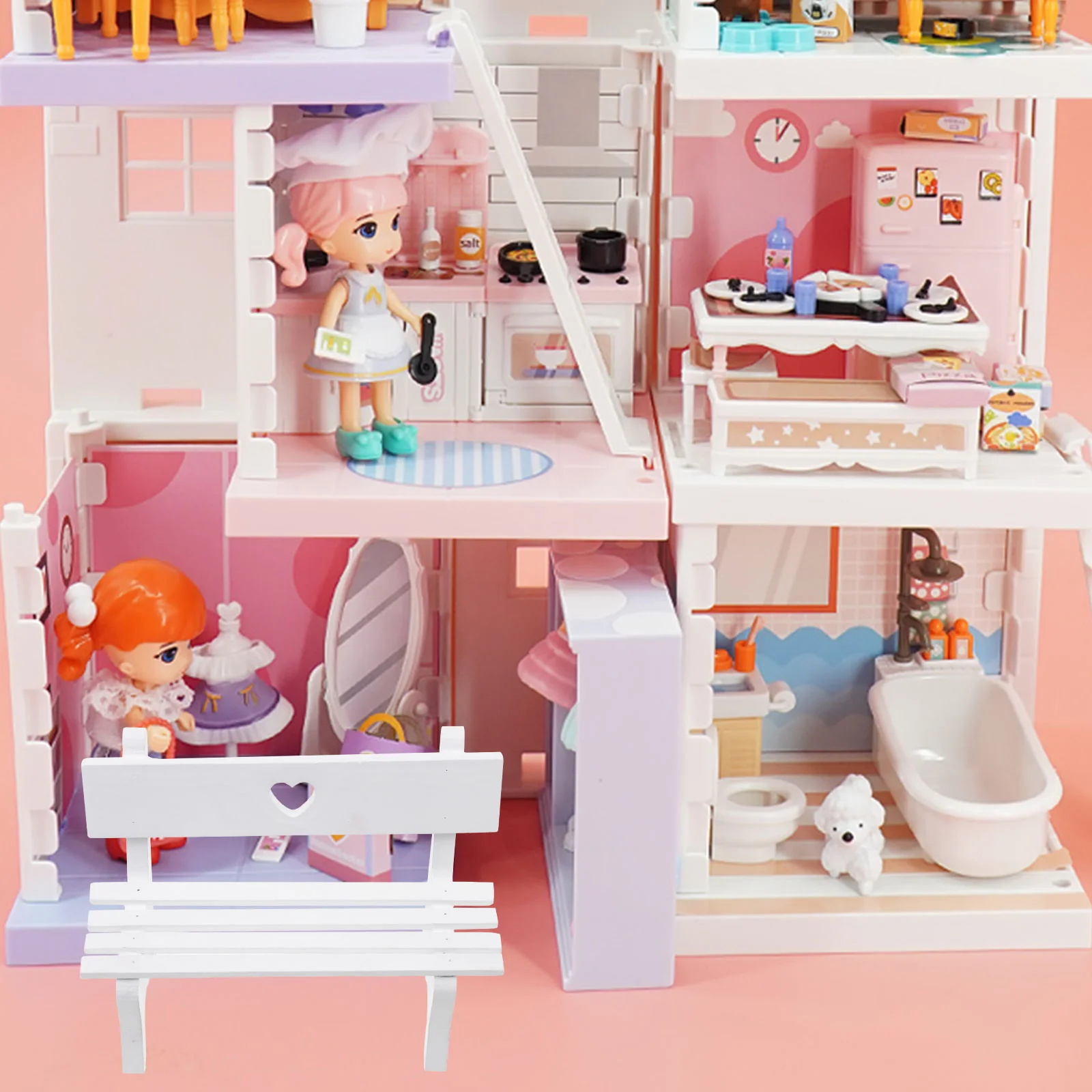 Miniature เก้าอี้ไม้ที่สมจริงตกแต่งบ้านสไตล์ห้องนอน Dressing Room PROP Small House เครื่องมือของเล่น