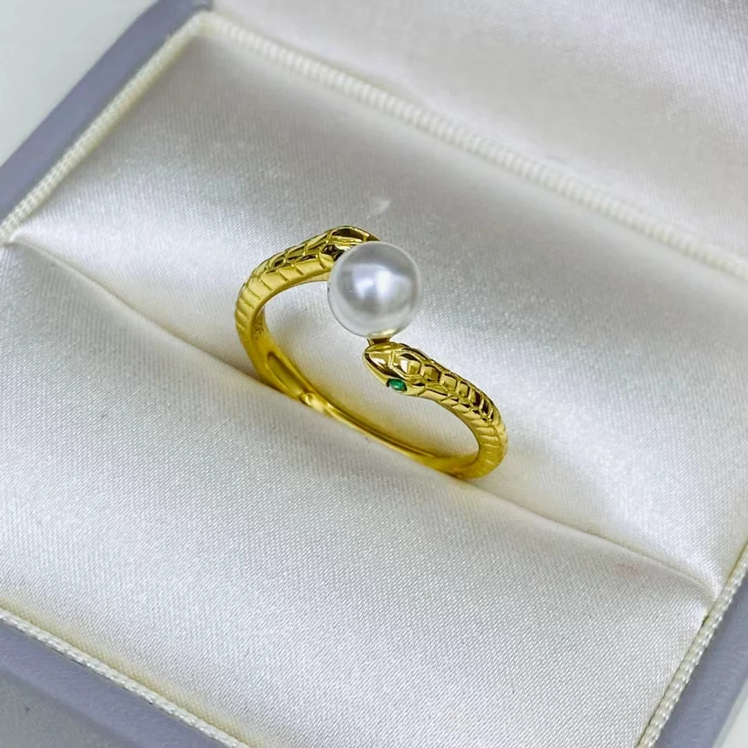 

Snake Shape 925 Sterling Silver Adjustable Ring Mount Settings Findings Mountings Accessory Parts for 5-6mm Pearls 5pcs/lot