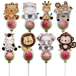 16PCS Wild Animal Lollipop Cards Carton Candy Holders For Kids Jungle Safari Birthday Party Candy DIY Candy Accessories Supplies