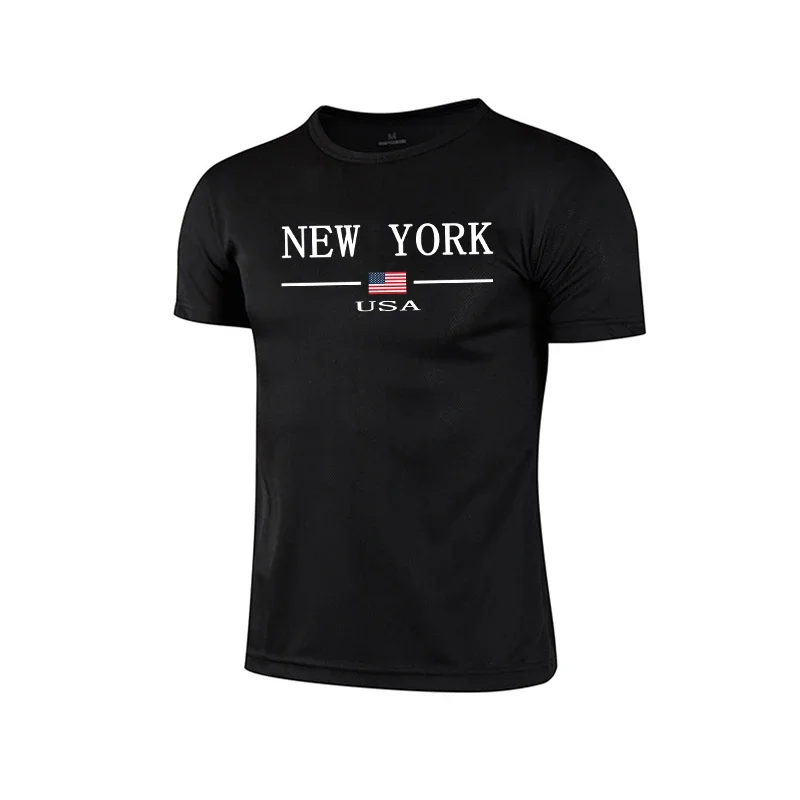 Mens T-shirt Printing Casual Exercise Tops Outdoor Jogging Marathon Clothing Summer Quick-Drying Mesh Tees Cycling Sportswear