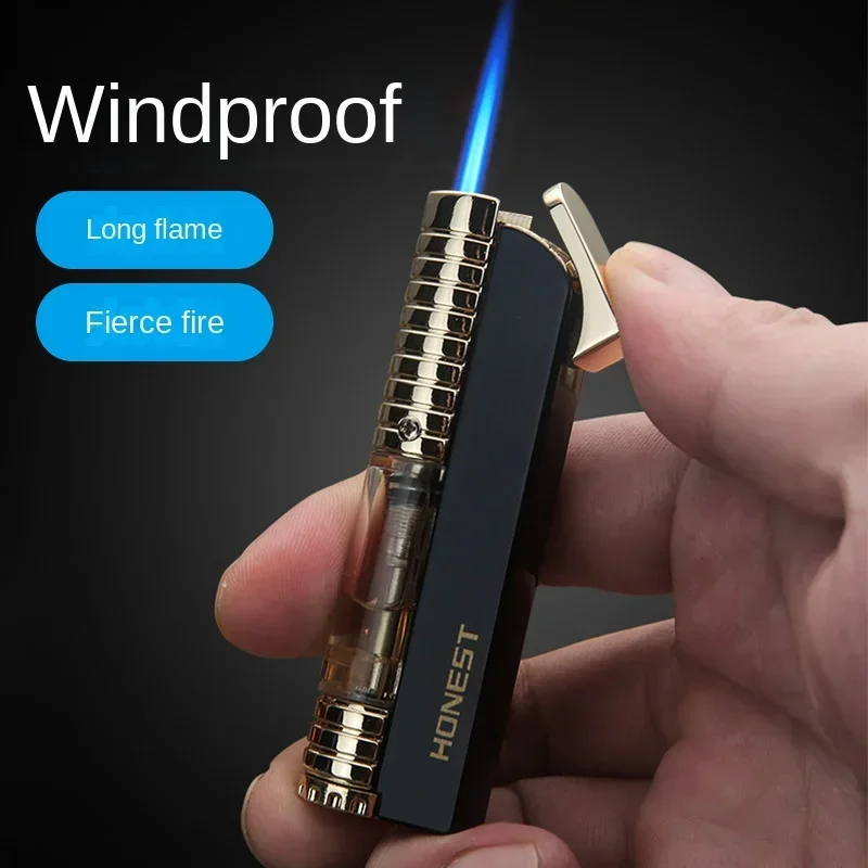 Honest Turbo Cigarette Lighter Slim Inflatable Windproof Lighter Smoking Butane Gas Direct Blue Flame Gadget Gift for Men