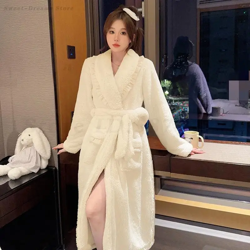 Thicken Warm Robe Women Autumn Winter New Kimono Gown Lapel Sleepwear Soft Nightwear Lady Elegant Shower Bathrobe Loungewear