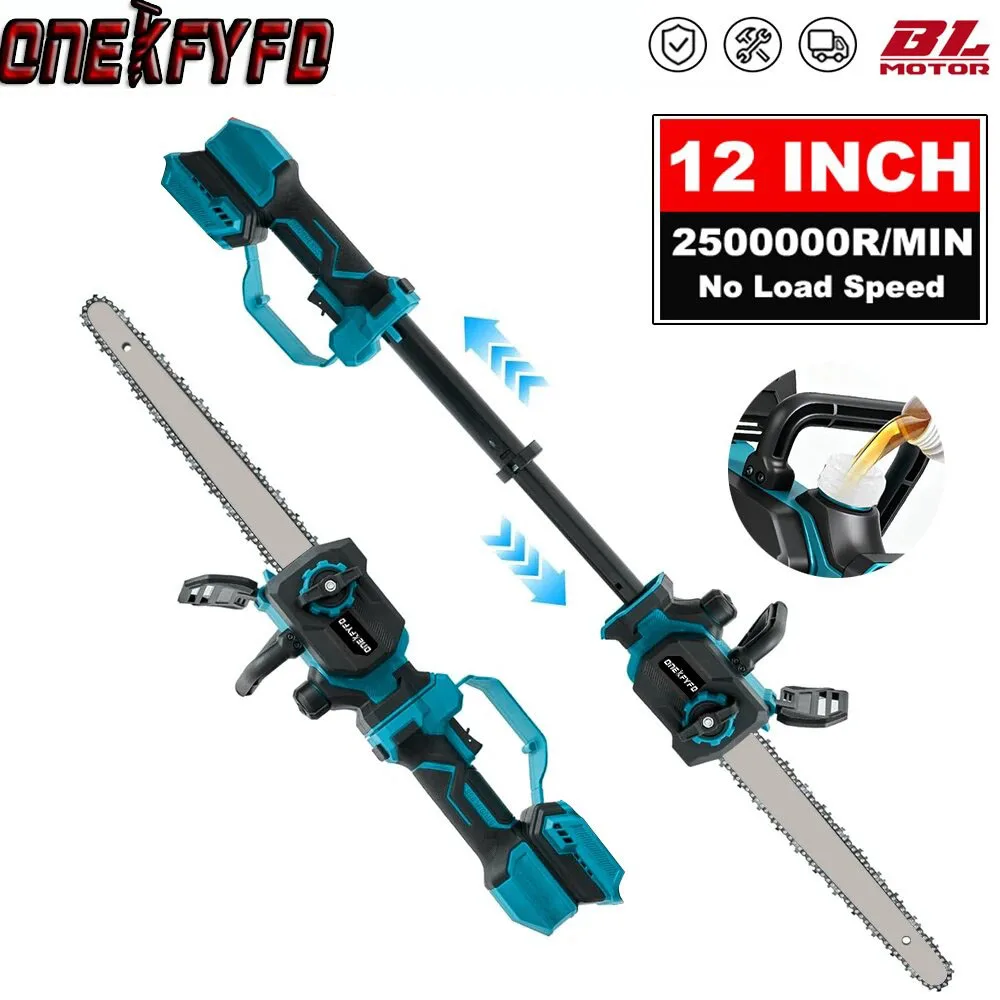 12 Inch Brushless Telescoping Pole Electric Chainsaw High Branch Pruning Saw Garden Cutting Power Tools For Makita 18v Battery
