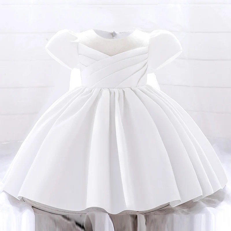 Newborns Toddler Clothing Baptism Princess Party Costume Baby Girl Clothes Pageant Big Bow 1st Birthday Dress For  Short Sleeve