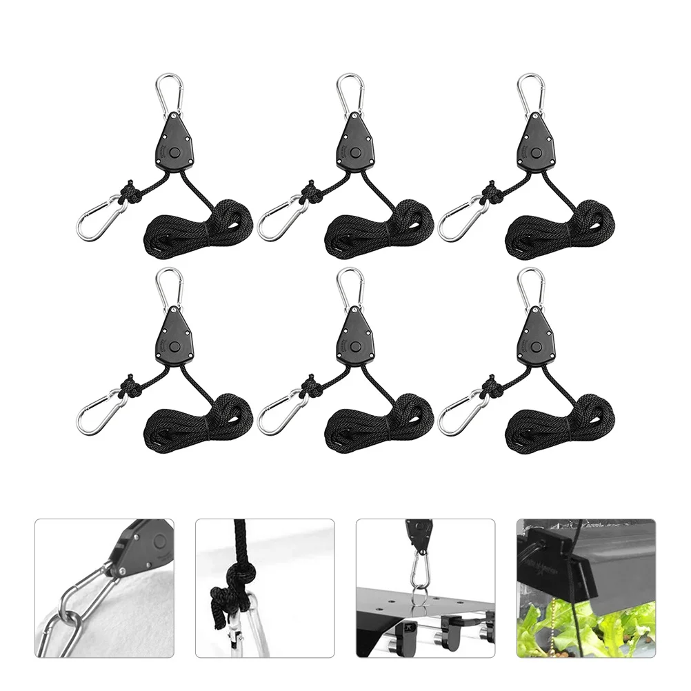 6Pcs Plant Light Hooks Durable Ratchet Lights Lifters Tent Ropes Garden Accessories Grow Light Hangers Adjustable Ropes
