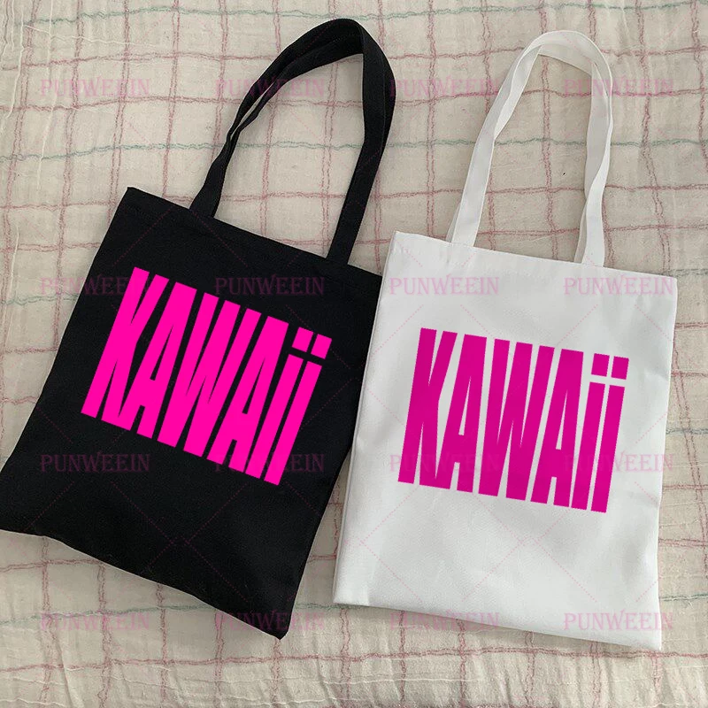 Japan Kawaii Subculture Streetwear Print Canvas Bag Women Casual Harajuku Handbag Y2K Shopping Bag Vintage Funny Shoulder Bag