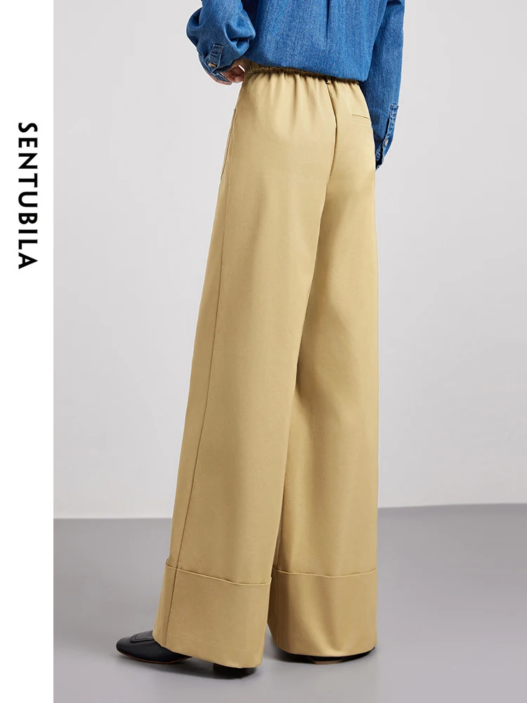 SENTUBILA Khaki High Waist Casual Baggy Pant 2025 Spring Length Wide Leg Trousers Straight Loose Pants for Woman 141K52834