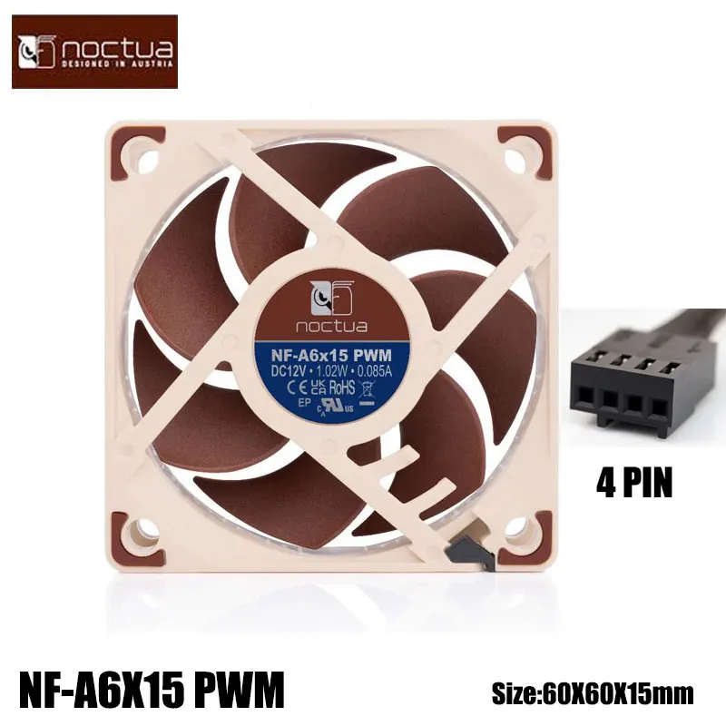 Noctua NF-A6X15 Quiet cooling fan，60x60x15mm/SSO2 bearings/Material Fibre-glass reinforced PBT/High performance cooling fan