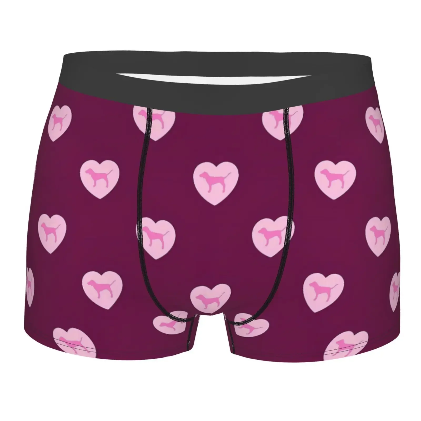 Love Pink Dog Heart Pattern Series Print Underwear Men Stretch Boxer Briefs Shorts Panties Soft Sexy Underpants For Male