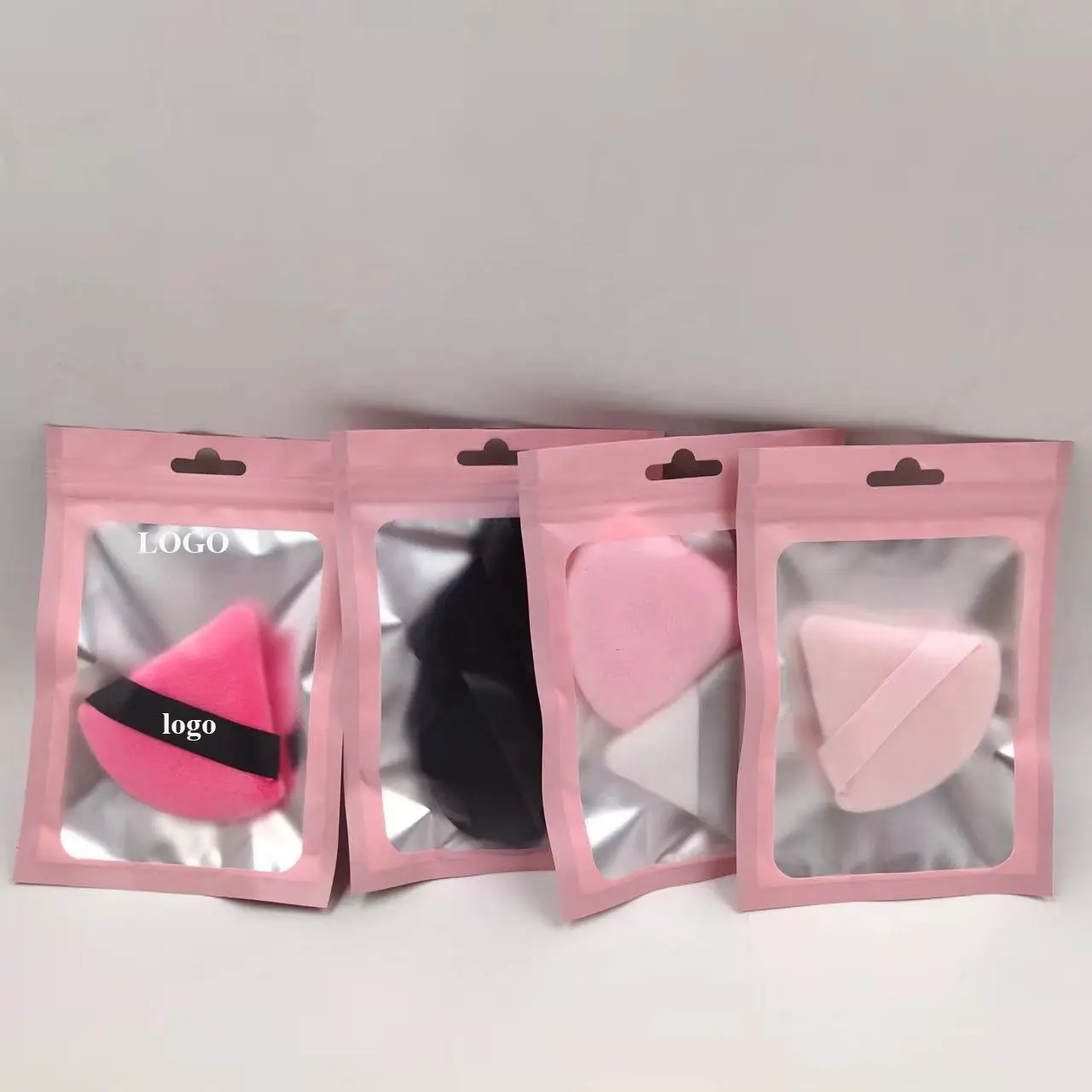 Custom Logo 2pcs Reusable Microfib  Face Makeup Cosmetic Sponges Powder Puff Soft Triangle Powder Puff For Make Up with Bags