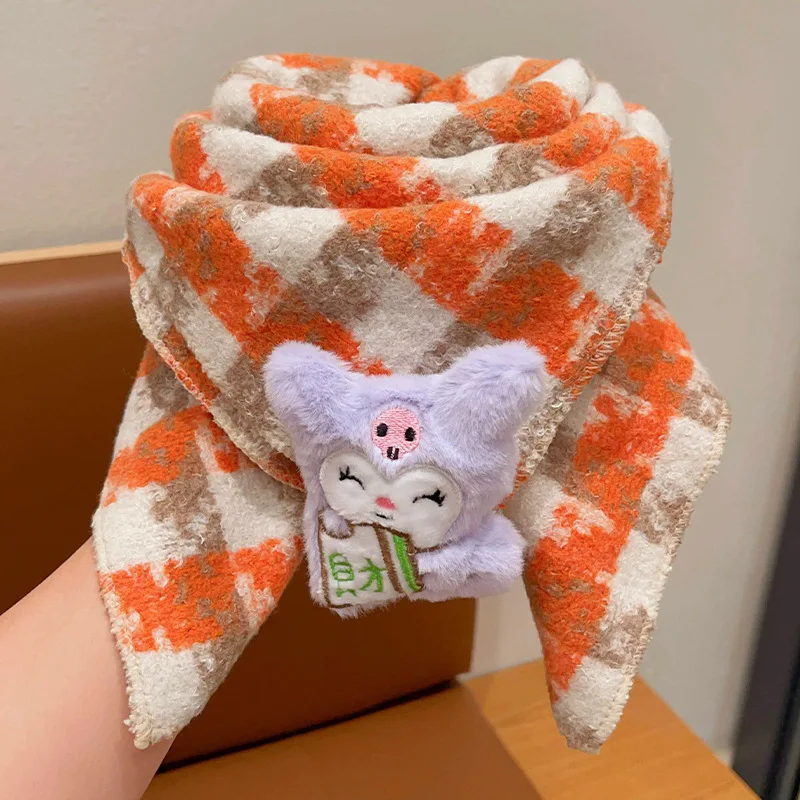 

Sanrio children's scarves fall and winter boys and girls windproof warm knitted triangular scarf cartoon Kuromi baby scarf