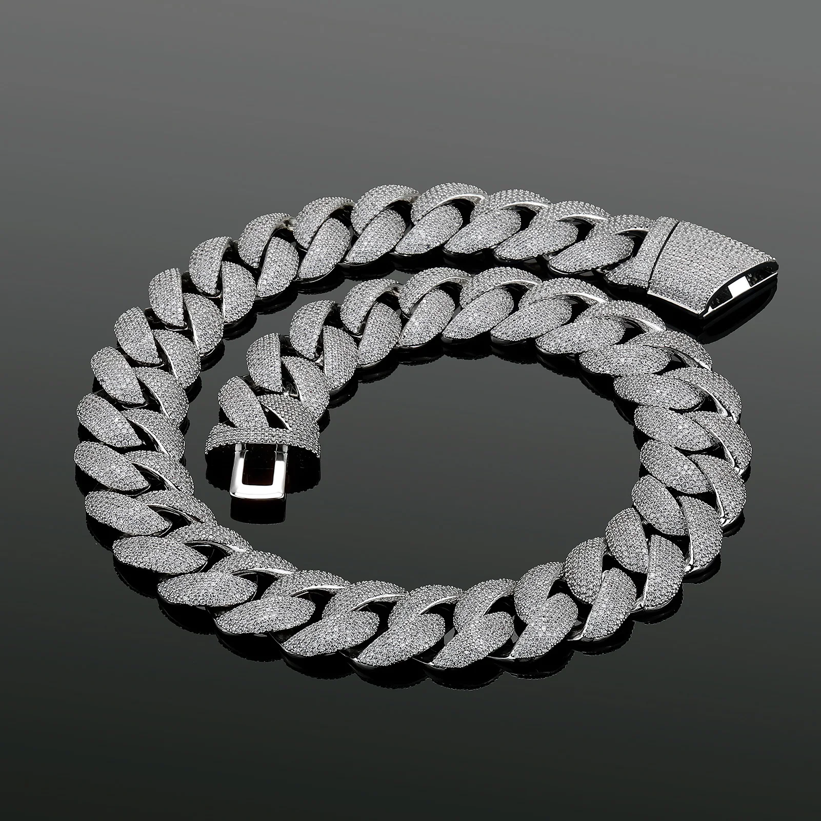 TOPGRILLZ 24mm Cuban Chain Necklace Full CZ Iced Out Wide Heavy Duty Box Clasp Silver Plated Copper Hip Hop Jewelry Men Women