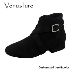 Venus lure Customized Heel Black Dance Shoes Ankle Boots Suede Soled Country Dance Boot Indoor Salsa Boots for Dancing