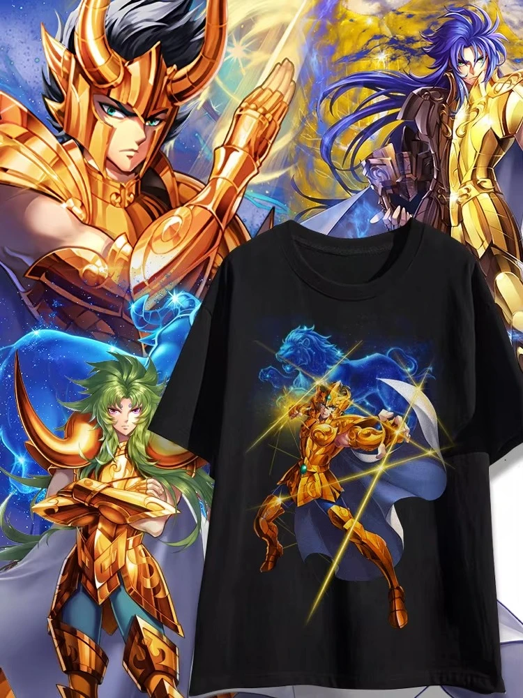 Japanese Anime Saint Seiya Golden Zodiac Sports Rock Fitness Casual Hip Hop Men's Top Short Sleeve T-shirt Girls T-shirt Couple