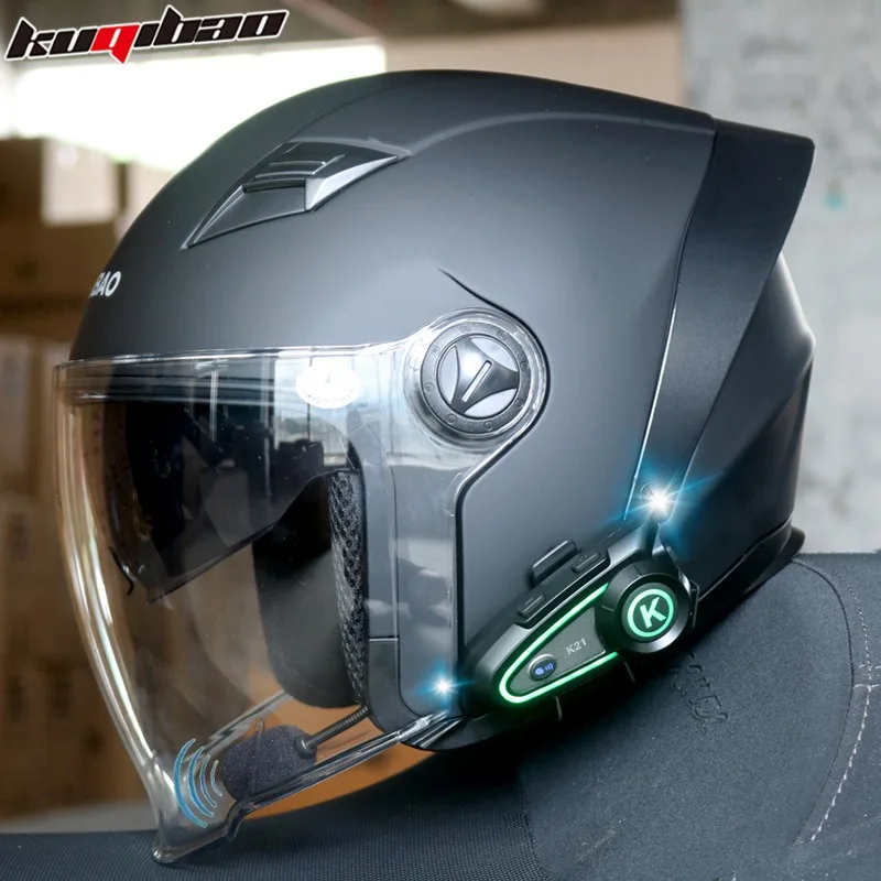 Hot KUQIBAO Bluetooth Motorcycle Helmet 3/4 Open Face, Dual Visor, ABS Shell with Noise Control & Ventilation & Removable Liner