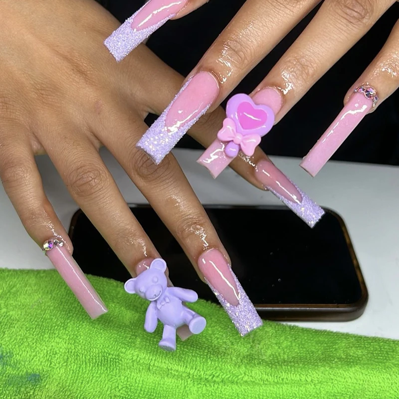 Dijes de uñas en forma de oso Kawaii 3D, 10 piezas, decoración de uñas, joyería de diamantes de imitación, accesorios de manicura