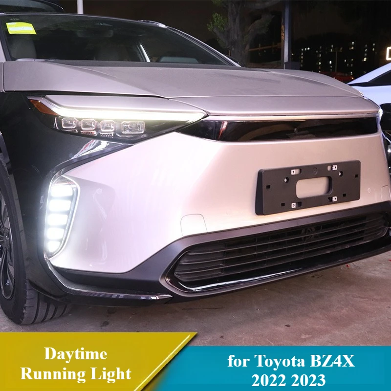 2Pcs Car LED Daytime Running Light for Toyota BZ4X 2022 2023 Dynamic Turn Signal Front Bumper Fog Lamp DRL Car Styling Daylights