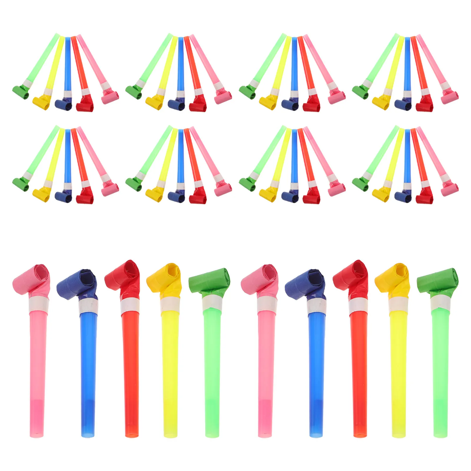 

50Pcs Party Noisemaker Whistles Colorful Plastic Blow Horns Easy Use Loud Fun Birthday Graduation Goodie Bag Fillers Musical