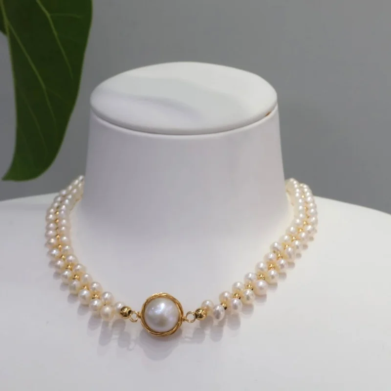 

SGARIT 14k Filled Gold Vintage Genuine Natural Pearl Collar Choker for Women Exquisite Necklace Beach Jewelry Dinner Party Gift