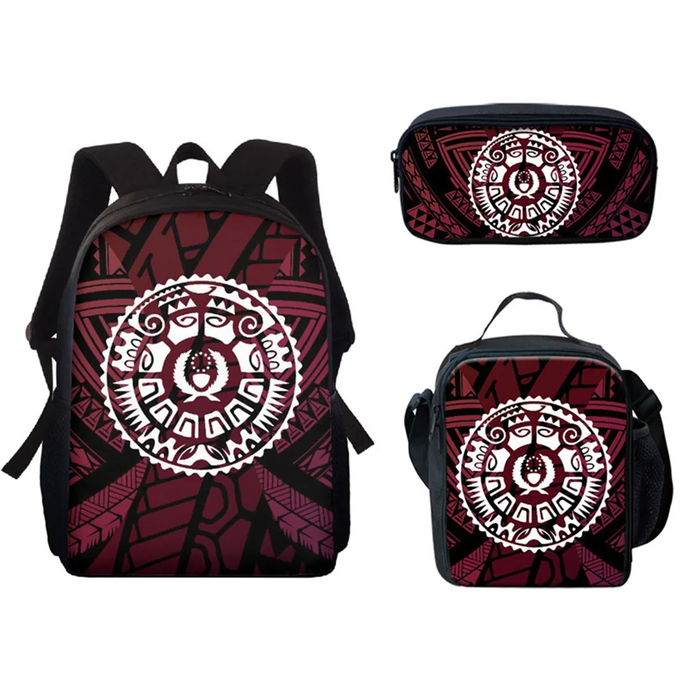 Classic Creative Funny Polynesian Tribe 3D Print 3pcs/Set pupil School Bags Laptop Daypack Backpack Lunch bag Pencil Case