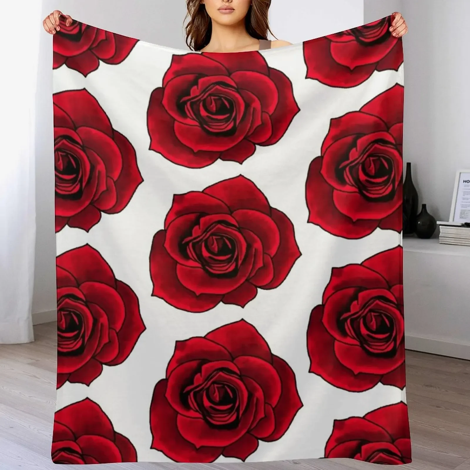 

Cute Red Rose Throw Blanket Warm Accent Blanket for Living Room Decoration